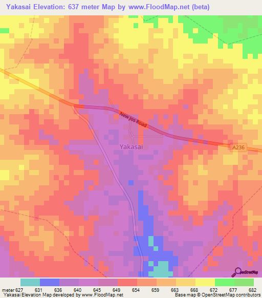 Yakasai,Nigeria Elevation Map