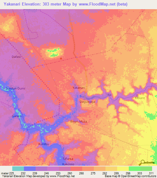 Yakanari,Nigeria Elevation Map