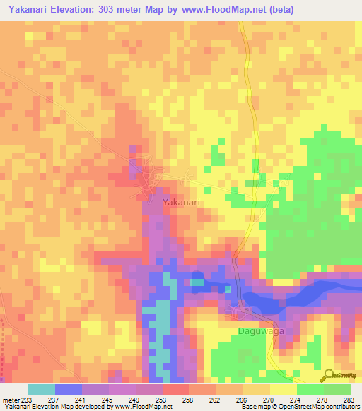 Yakanari,Nigeria Elevation Map