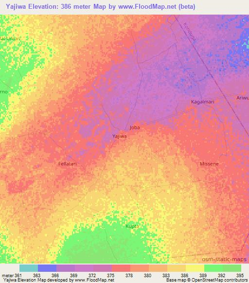 Yajiwa,Nigeria Elevation Map