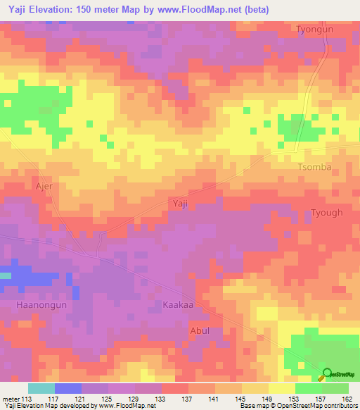 Yaji,Nigeria Elevation Map