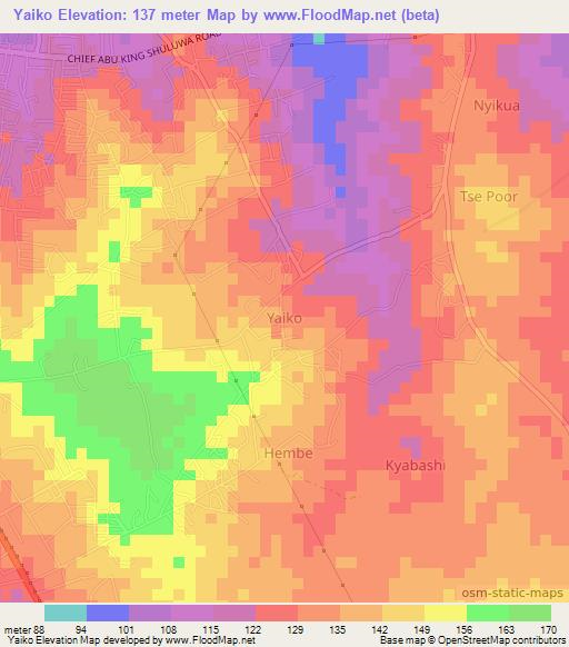 Yaiko,Nigeria Elevation Map