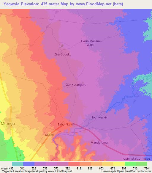 Yagwola,Nigeria Elevation Map