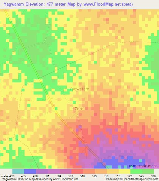 Yagwaram,Nigeria Elevation Map