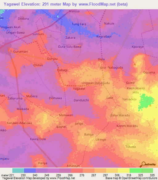 Yagawel,Nigeria Elevation Map