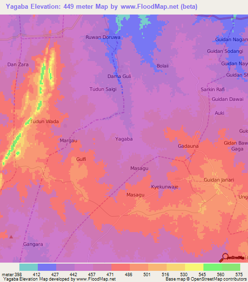 Yagaba,Nigeria Elevation Map