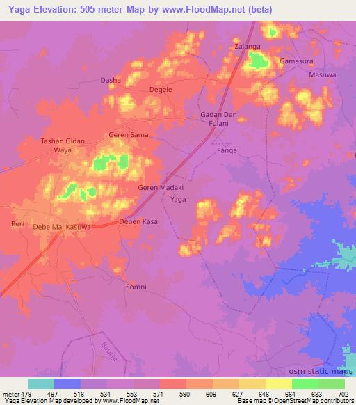 Yaga,Nigeria Elevation Map