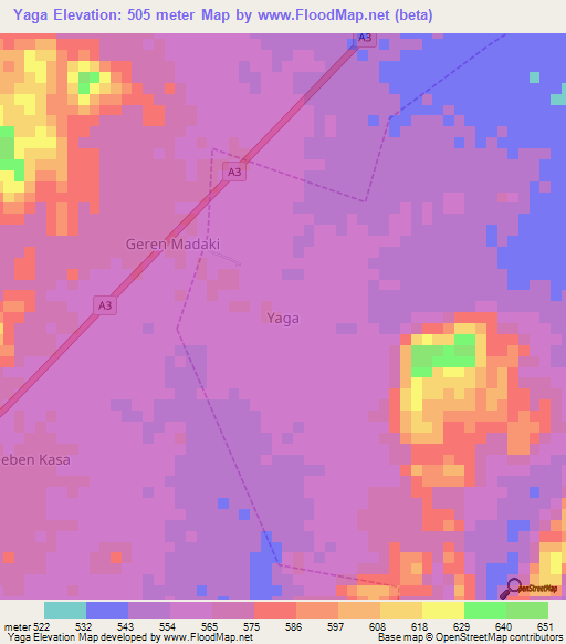 Yaga,Nigeria Elevation Map