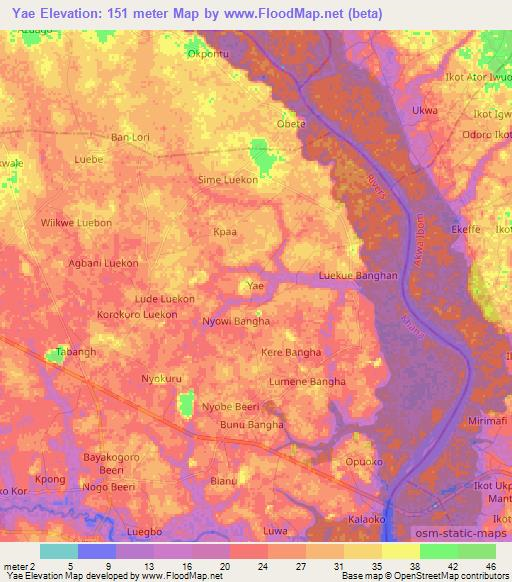 Yae,Nigeria Elevation Map