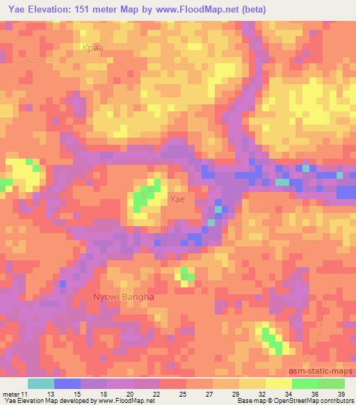 Yae,Nigeria Elevation Map