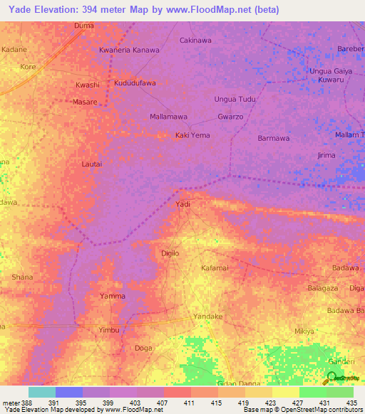 Yade,Nigeria Elevation Map