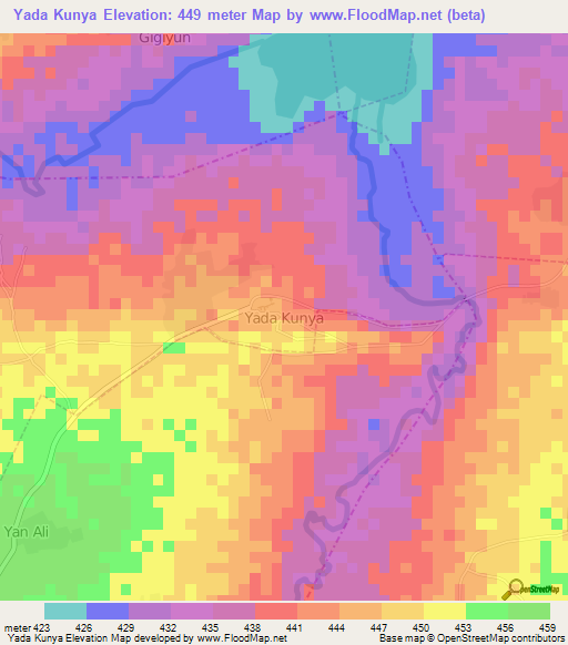 Yada Kunya,Nigeria Elevation Map