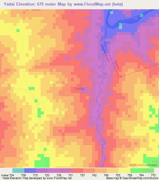 Yadai,Nigeria Elevation Map