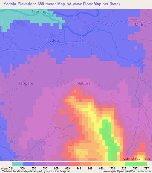 Yadafa,Nigeria Elevation Map