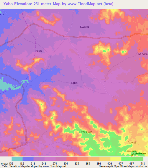 Yabo,Nigeria Elevation Map