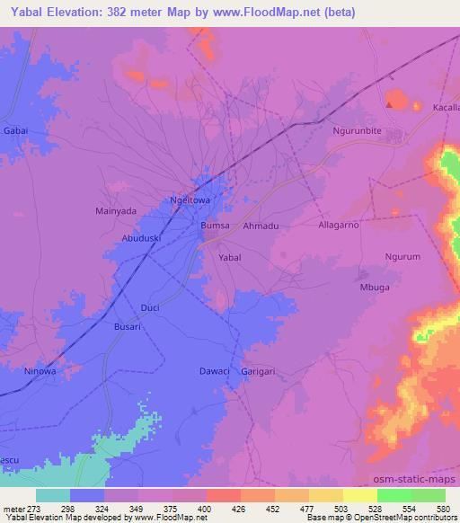 Yabal,Nigeria Elevation Map