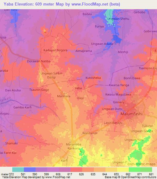 Yaba,Nigeria Elevation Map