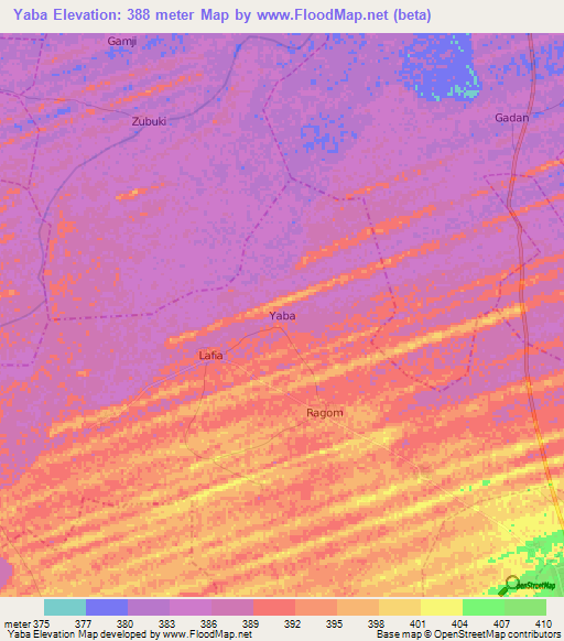 Yaba,Nigeria Elevation Map