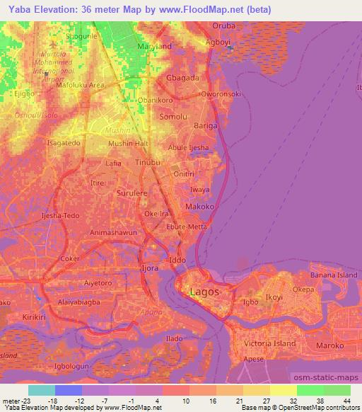 Yaba,Nigeria Elevation Map