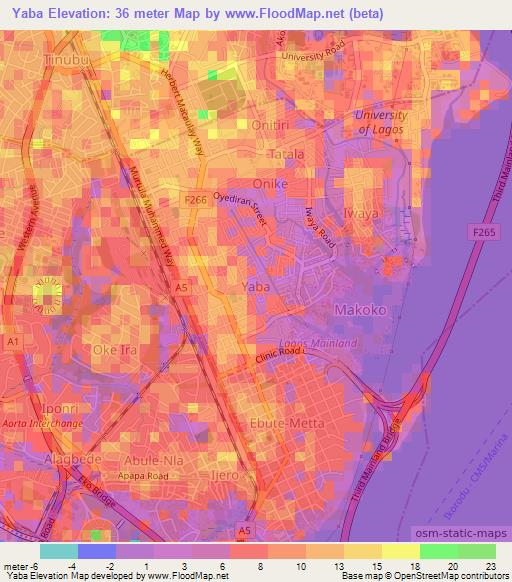 Yaba,Nigeria Elevation Map