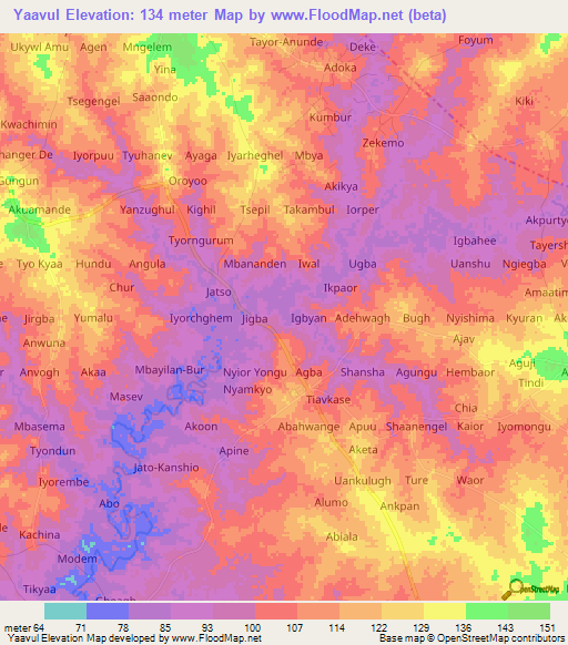 Yaavul,Nigeria Elevation Map