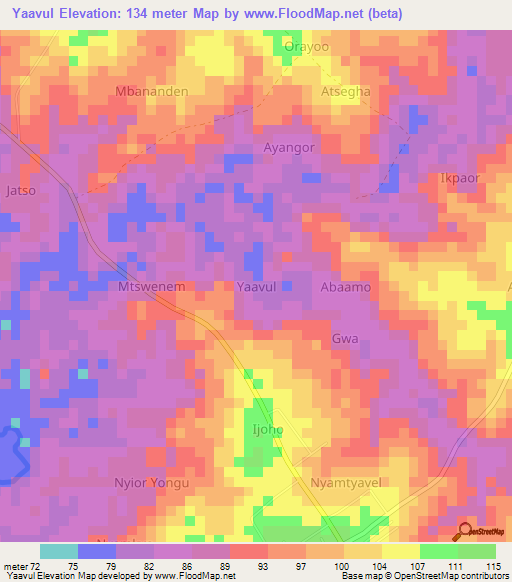 Yaavul,Nigeria Elevation Map