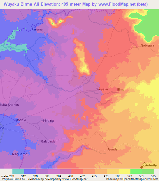 Wuyaku Birma Ali,Nigeria Elevation Map