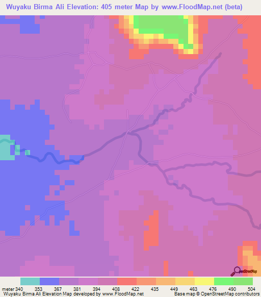 Wuyaku Birma Ali,Nigeria Elevation Map