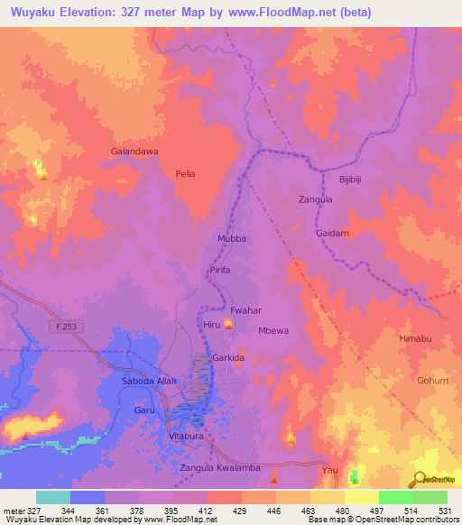 Wuyaku,Nigeria Elevation Map