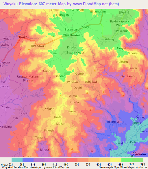 Wuyaku,Nigeria Elevation Map