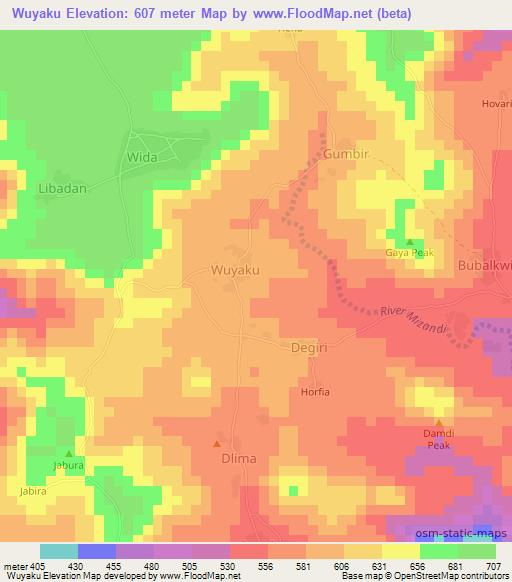 Wuyaku,Nigeria Elevation Map