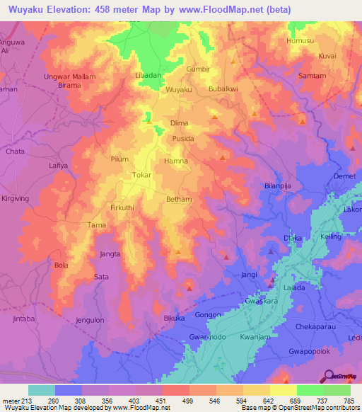 Wuyaku,Nigeria Elevation Map