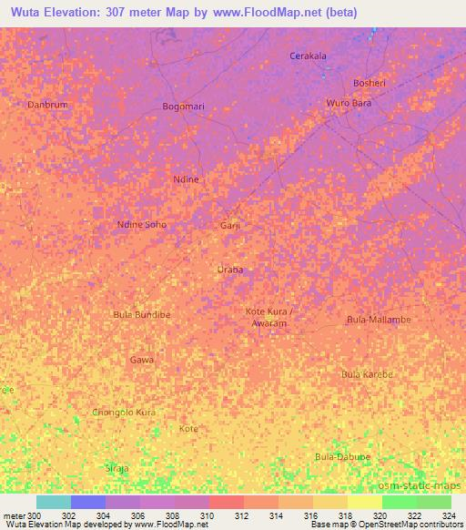 Wuta,Nigeria Elevation Map