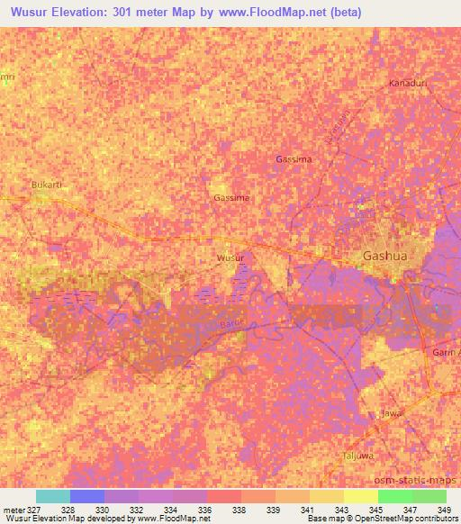 Wusur,Nigeria Elevation Map