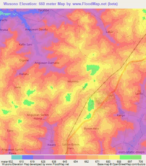 Wusono,Nigeria Elevation Map