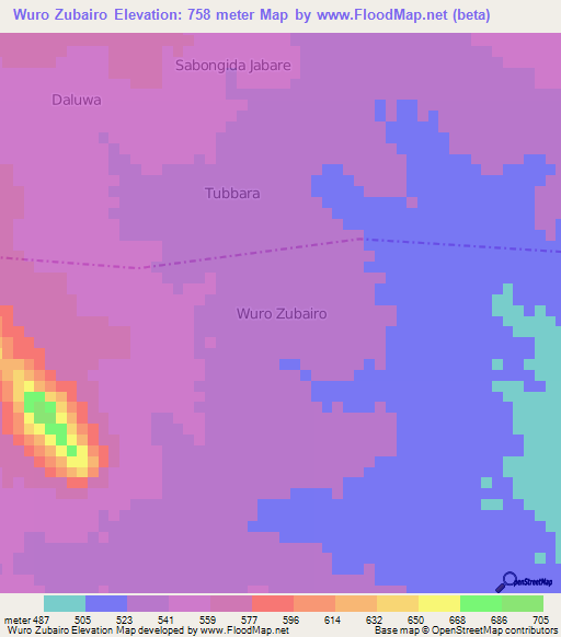 Wuro Zubairo,Nigeria Elevation Map