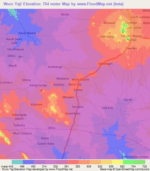 Wuro Yaji,Nigeria Elevation Map