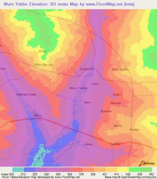 Wuro Yabbe,Nigeria Elevation Map