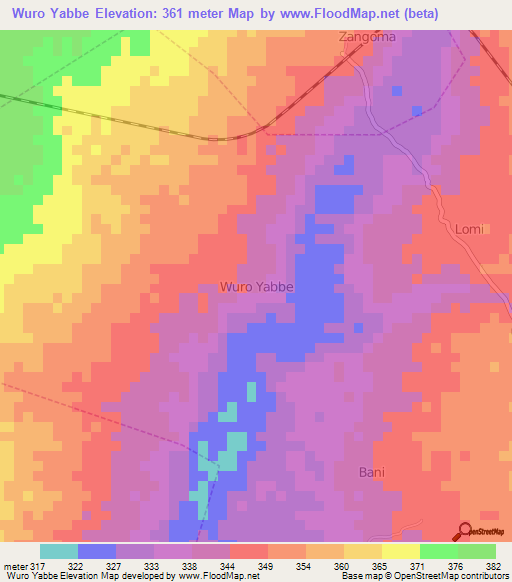 Wuro Yabbe,Nigeria Elevation Map