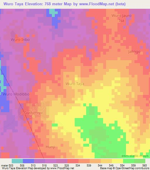 Wuro Taya,Nigeria Elevation Map