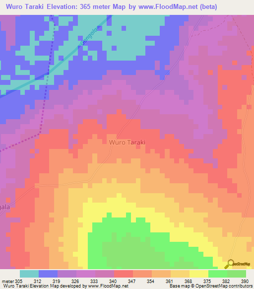 Wuro Taraki,Nigeria Elevation Map