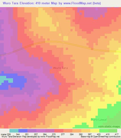 Wuro Tara,Nigeria Elevation Map