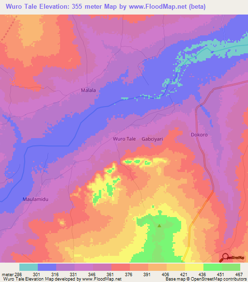 Wuro Tale,Nigeria Elevation Map