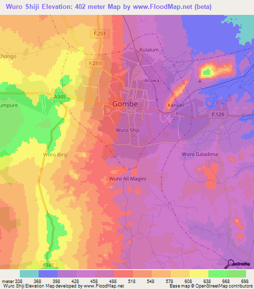 Wuro Shiji,Nigeria Elevation Map