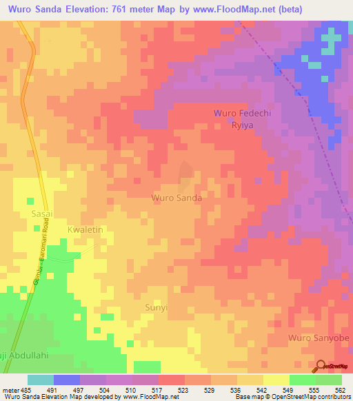 Wuro Sanda,Nigeria Elevation Map