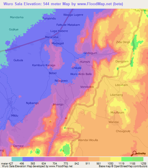 Wuro Sala,Nigeria Elevation Map