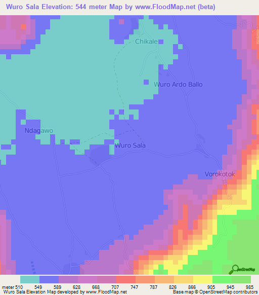 Wuro Sala,Nigeria Elevation Map