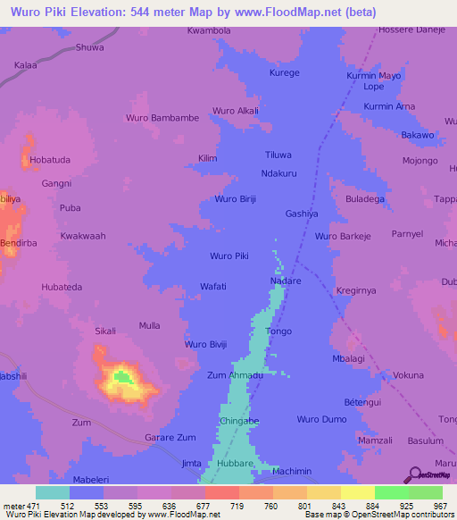 Wuro Piki,Nigeria Elevation Map