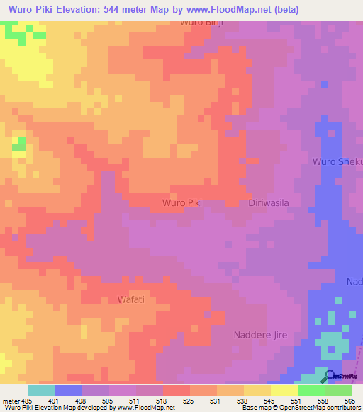 Wuro Piki,Nigeria Elevation Map