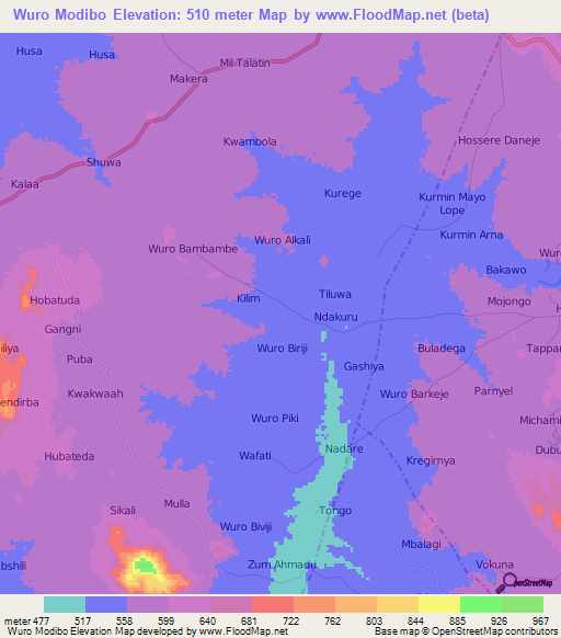 Wuro Modibo,Nigeria Elevation Map